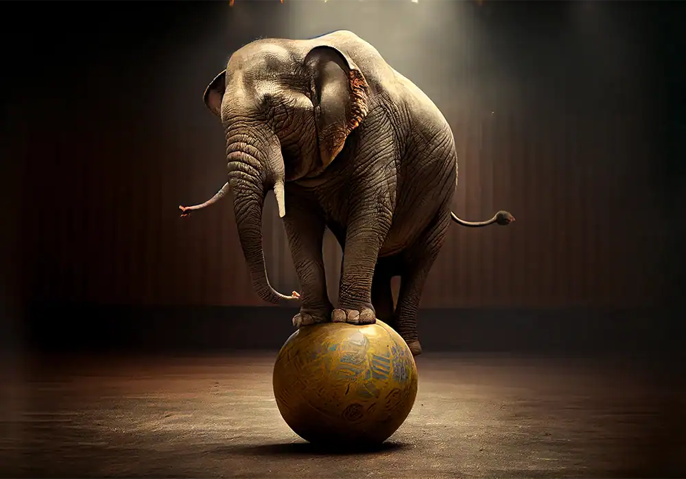 AI Generated elephant balancing on a ball