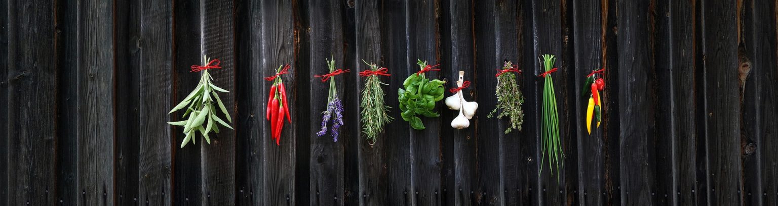 Spices used in Practical Herbalism drying on a board